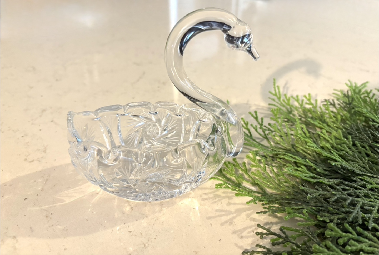 Vintage Crystal Swan Figurine Container