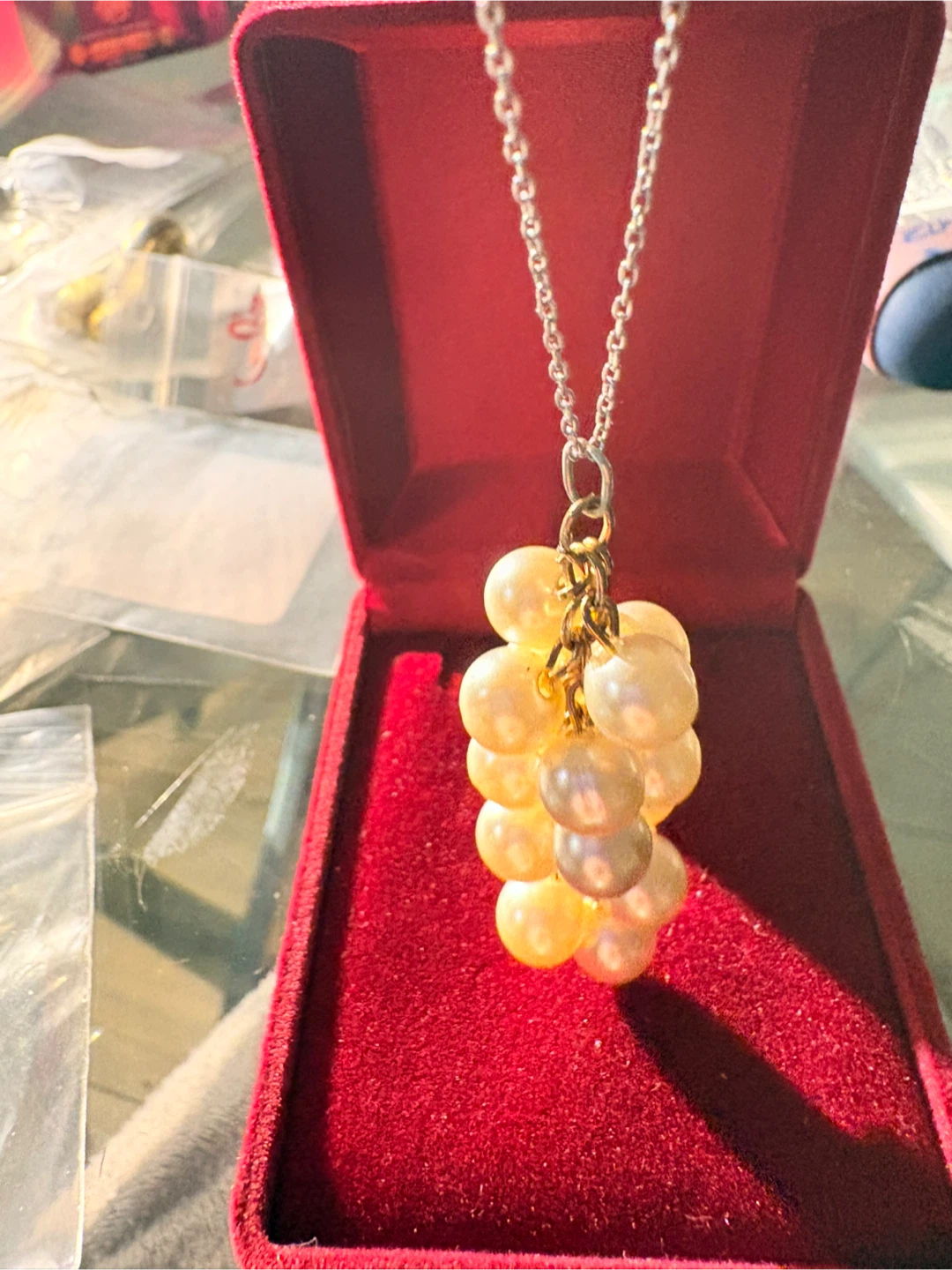 Pearl Cluster Necklace with Box