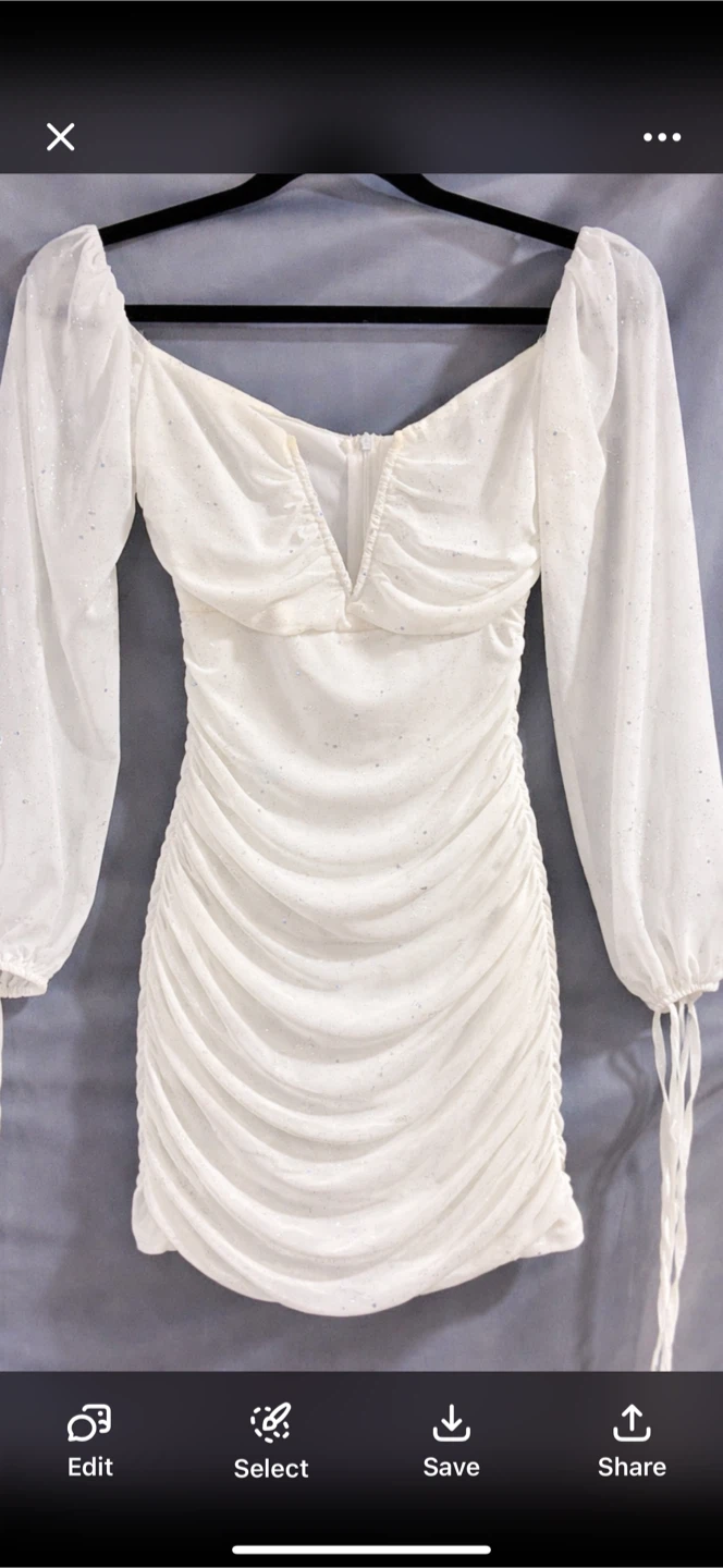 Sparkly White Ruched Bodycon Dress – XS