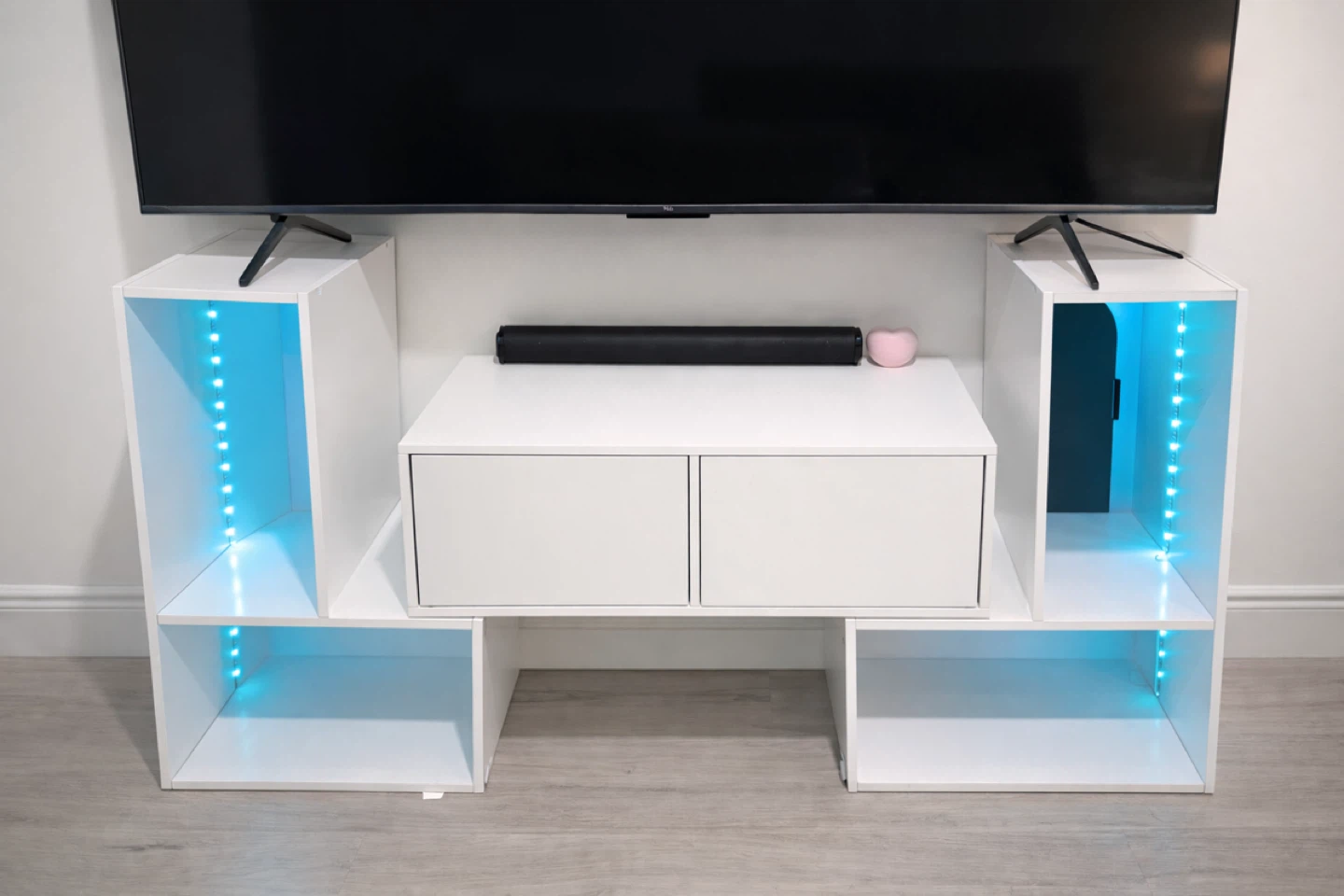 White TV Stand with LED Lights