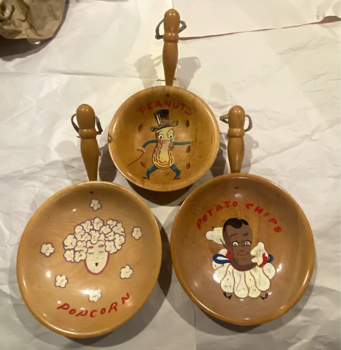 Vintage 1950’s NASCO 3 Piece Wooden Snack Bowls