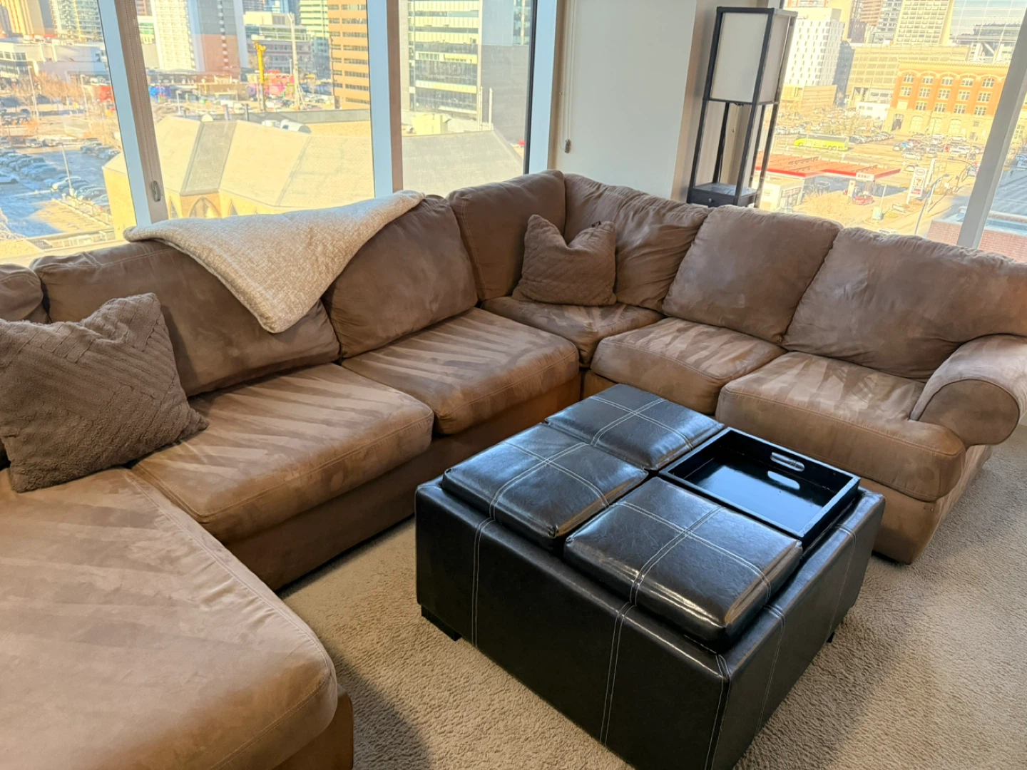 Brown 6 seat sectional sofa ottoman included