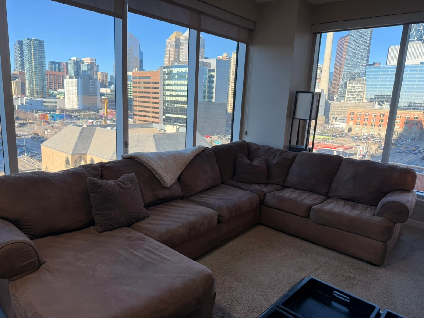 Brown 6 seat sectional sofa ottoman included - photo 2