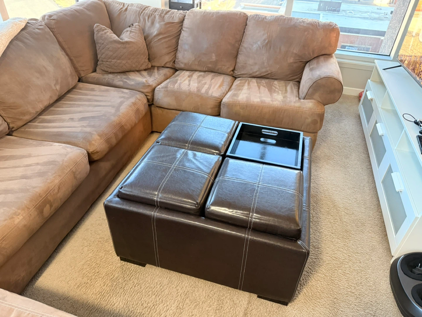 Brown 6 seat sectional sofa ottoman included - photo 4