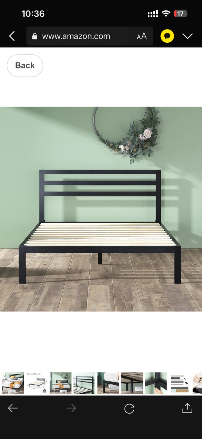 Queen Size Black Metal Bed Frame with Headboard - photo 3