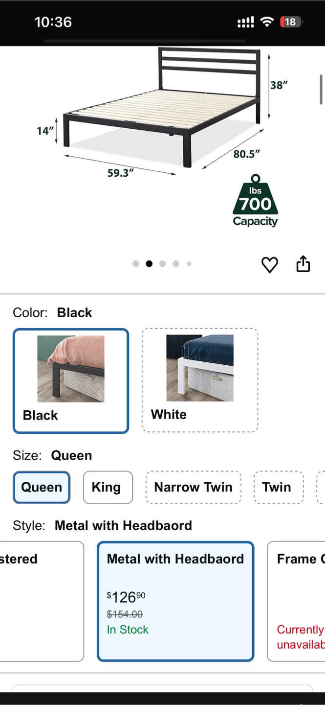 Queen Size Black Metal Bed Frame with Headboard - photo 5