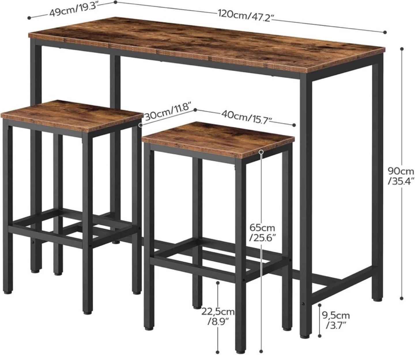 Rustic Brown Bar Table Set w/ 2 Stools - photo 2