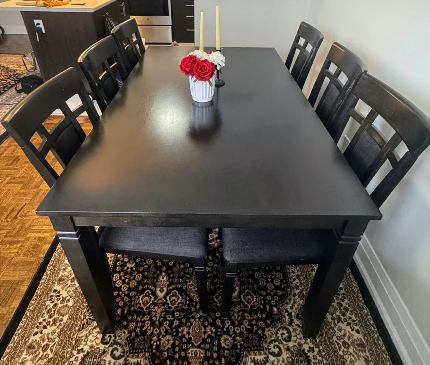 Dining table with chair- Set of 6 - Dark Brown Wood - photo 2