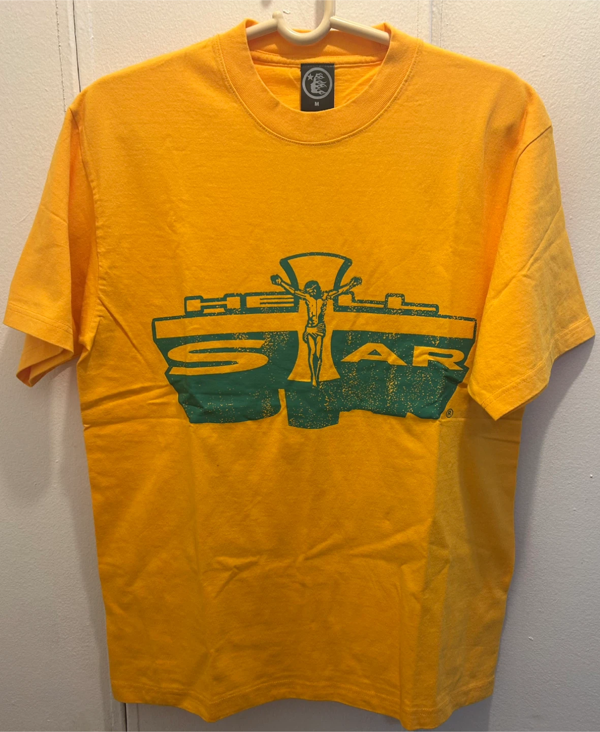 Hellstar Jesus Emblem Green Yellow Tee Shirt  Size Medium
