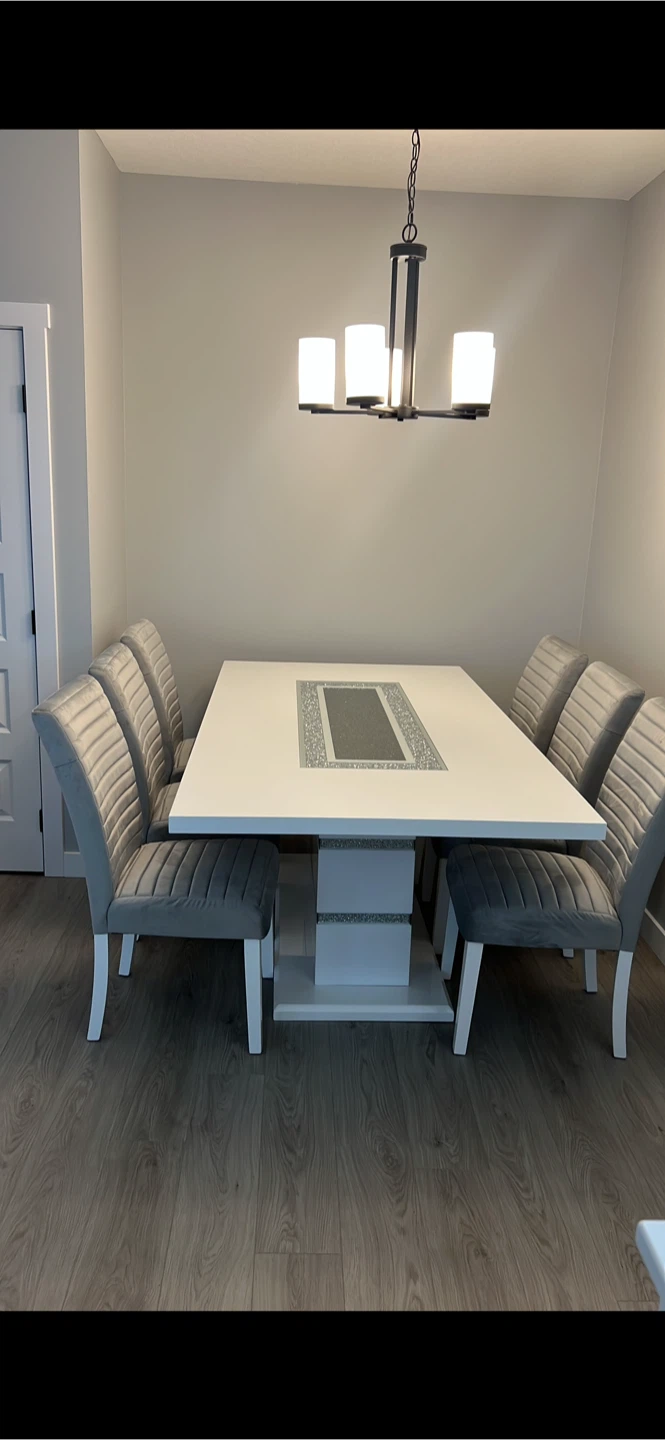 Dining Table with 6 Grey Velvet Chairs - photo 2