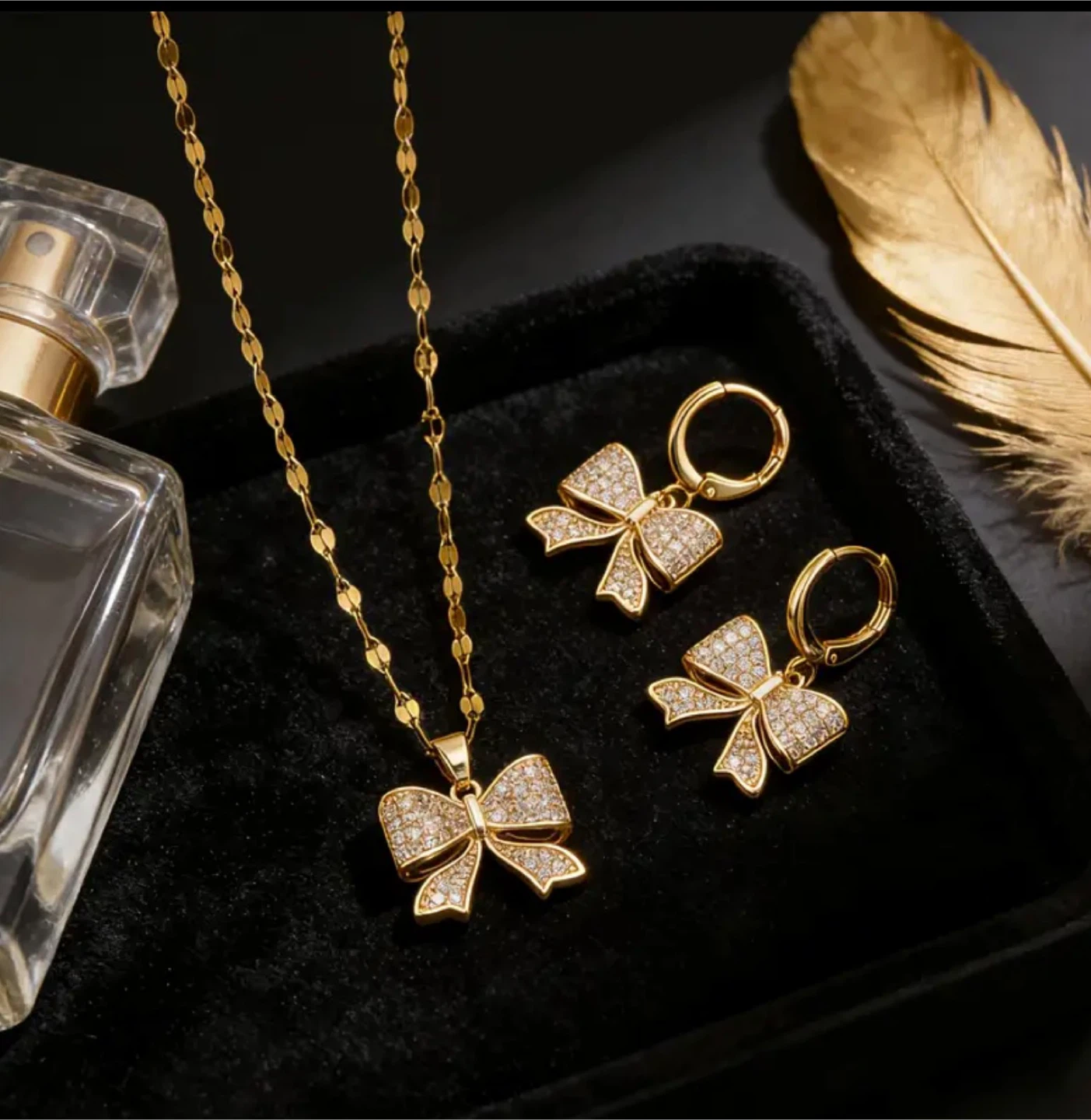 Gold Bowknot Necklace and Earring Set - photo 5