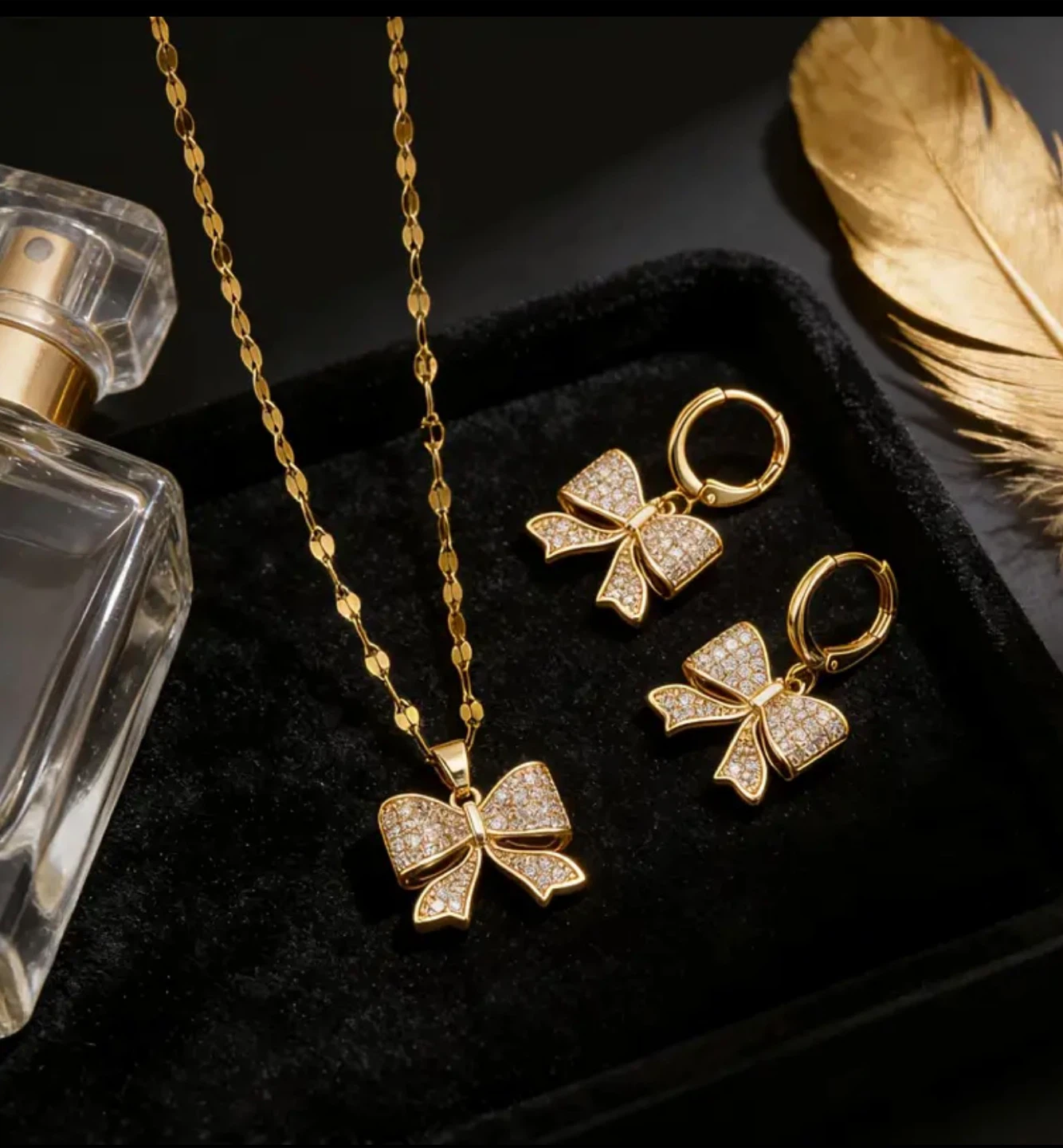 Gold Bowknot Necklace and Earring Set - photo 4