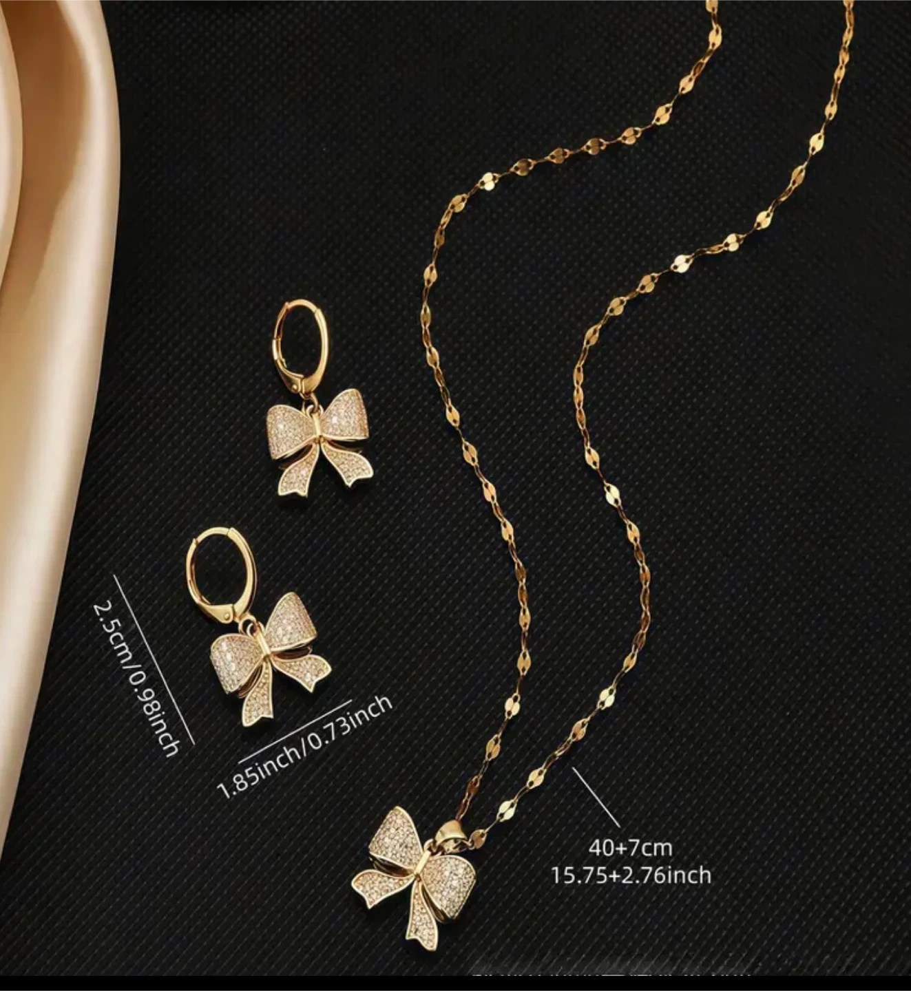 Gold Bowknot Necklace and Earring Set - photo 2
