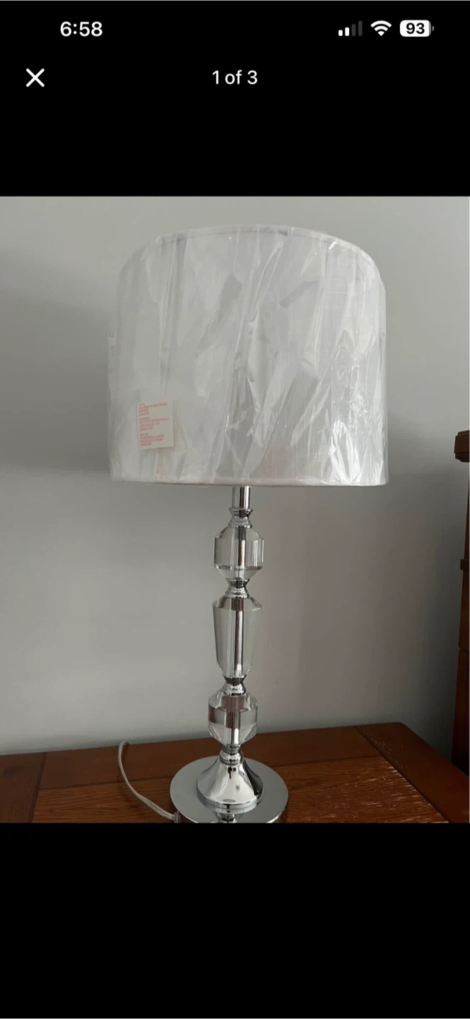 2 New Chrome Crystal Table Lamp with White Shade