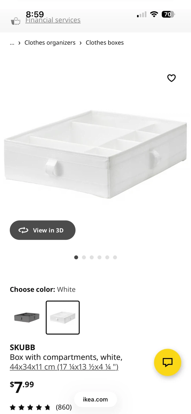 IKEA SKUBB Box with Compartments, White