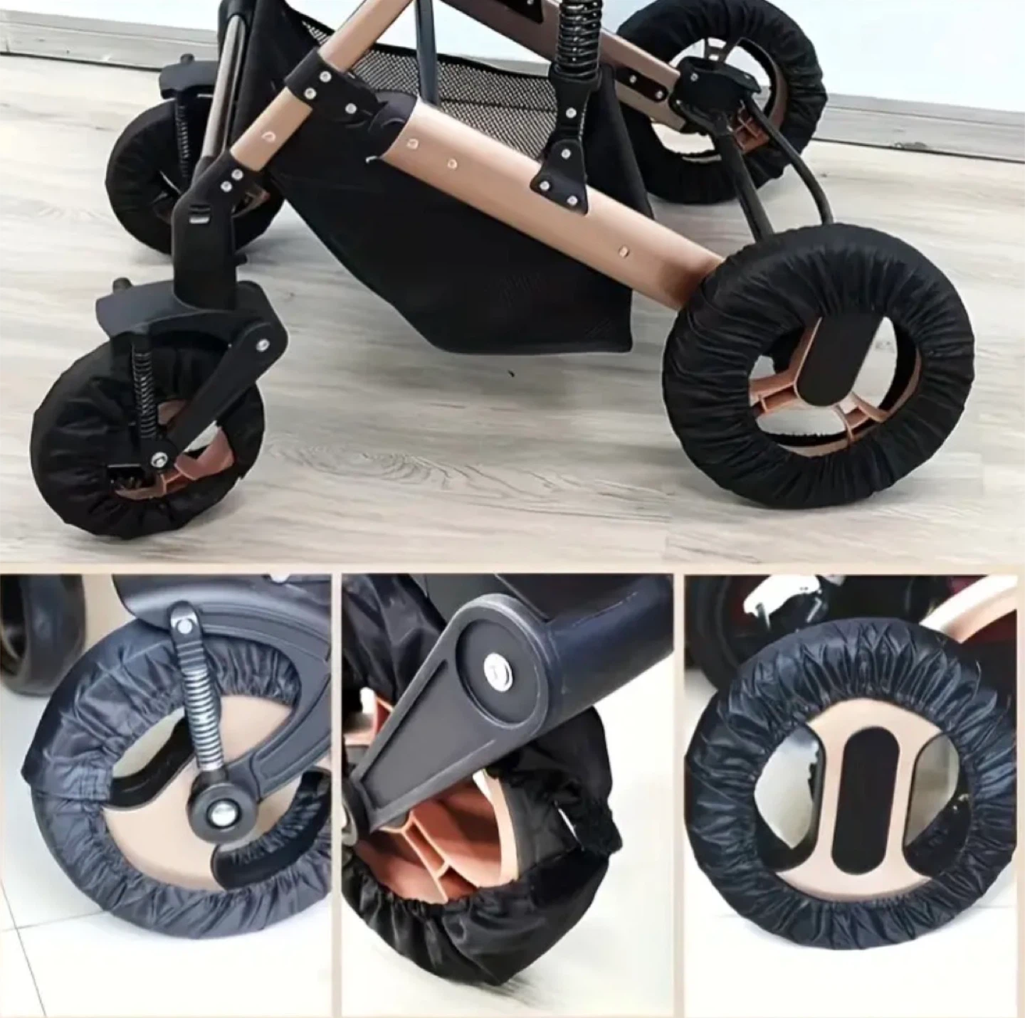 Stroller Wheel Covers, Black, Small & Large Sizes 🥕