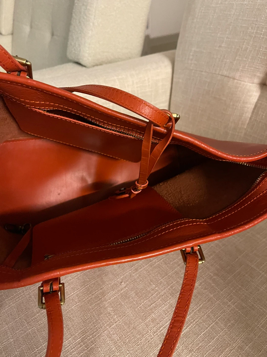 Orange Leather Tote Bag - photo 2