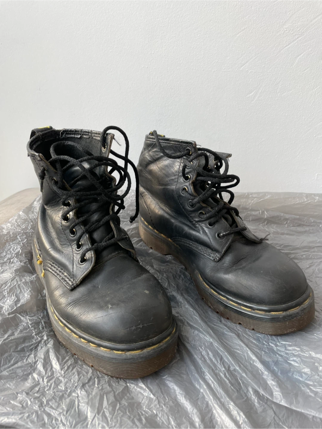 Dr. Martens Black Leather Boots. Size 9 women, mens 7