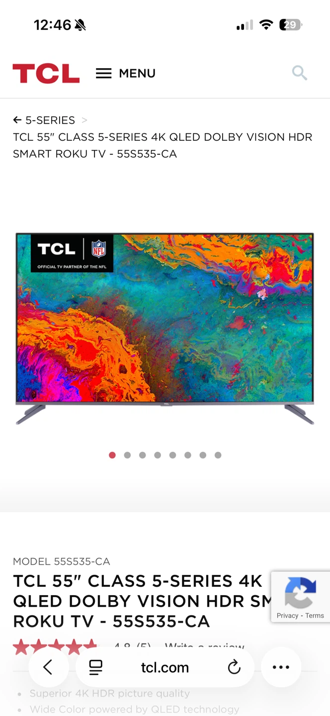 TCL 55" 5-Series 4K QLED Roku Smart TV