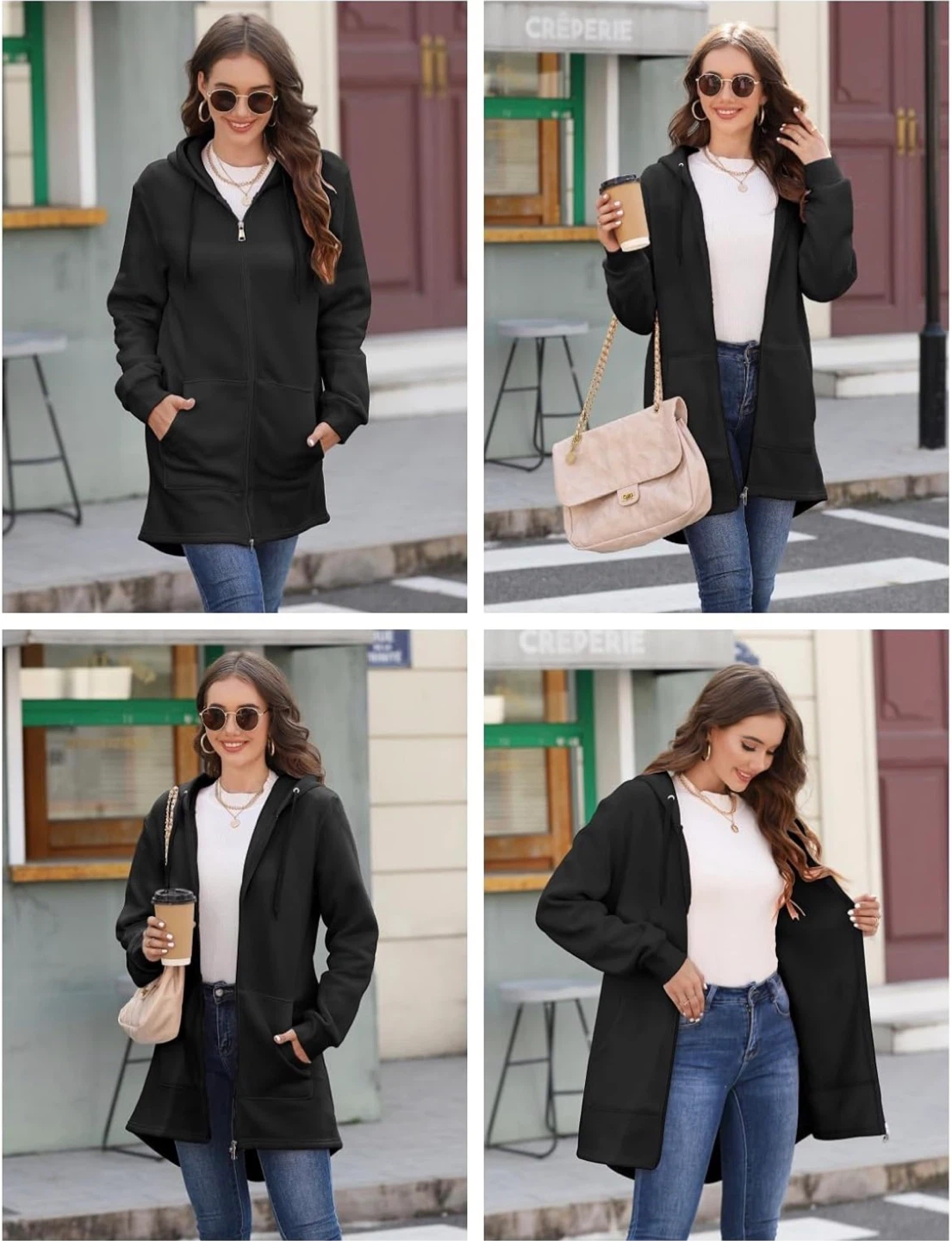 NEW! Long Black Zip-Up Hoodie With Pockets - photo 2