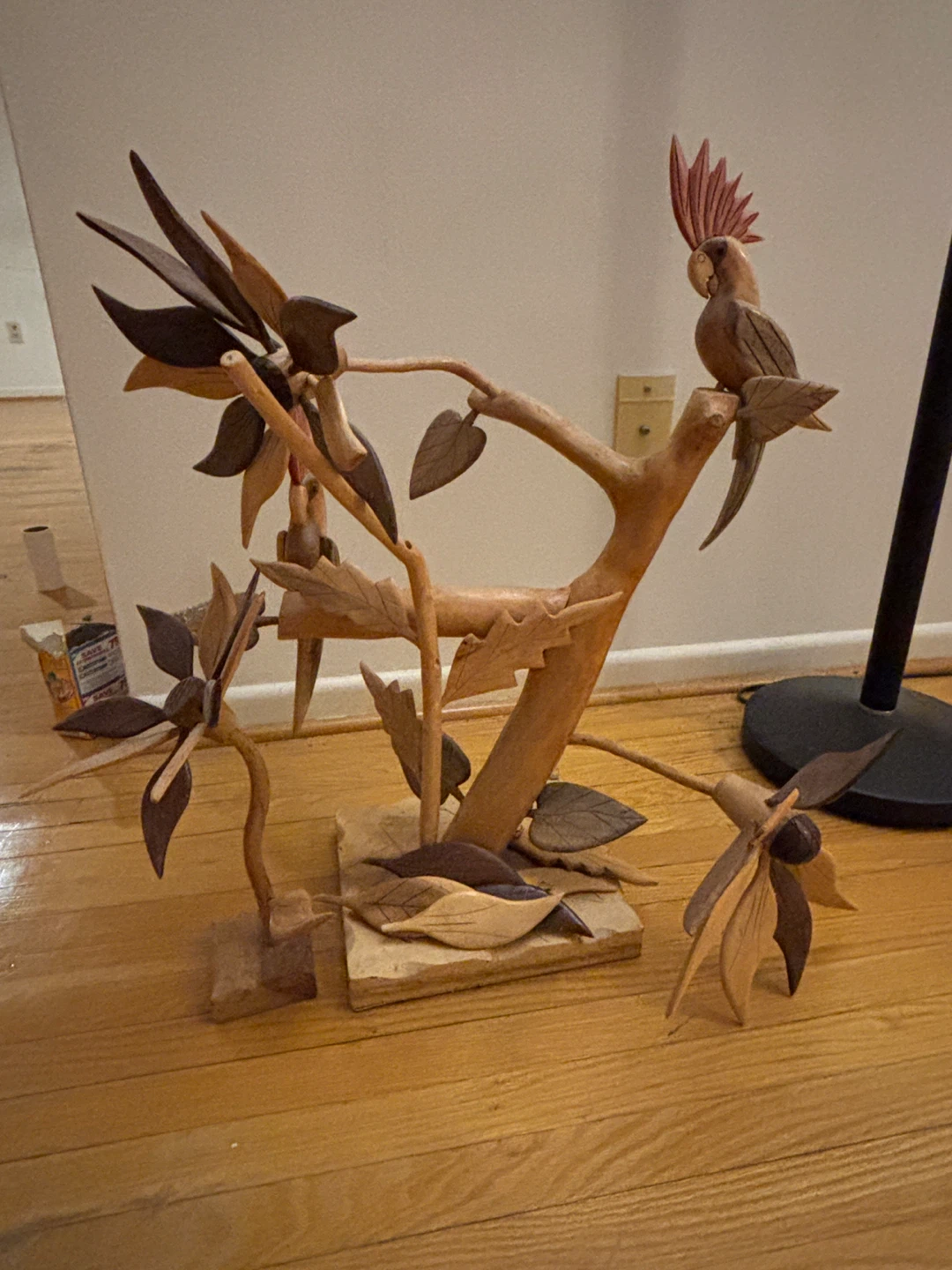 Hand Carved Wooden Bird and Tree Sculpture 🥕