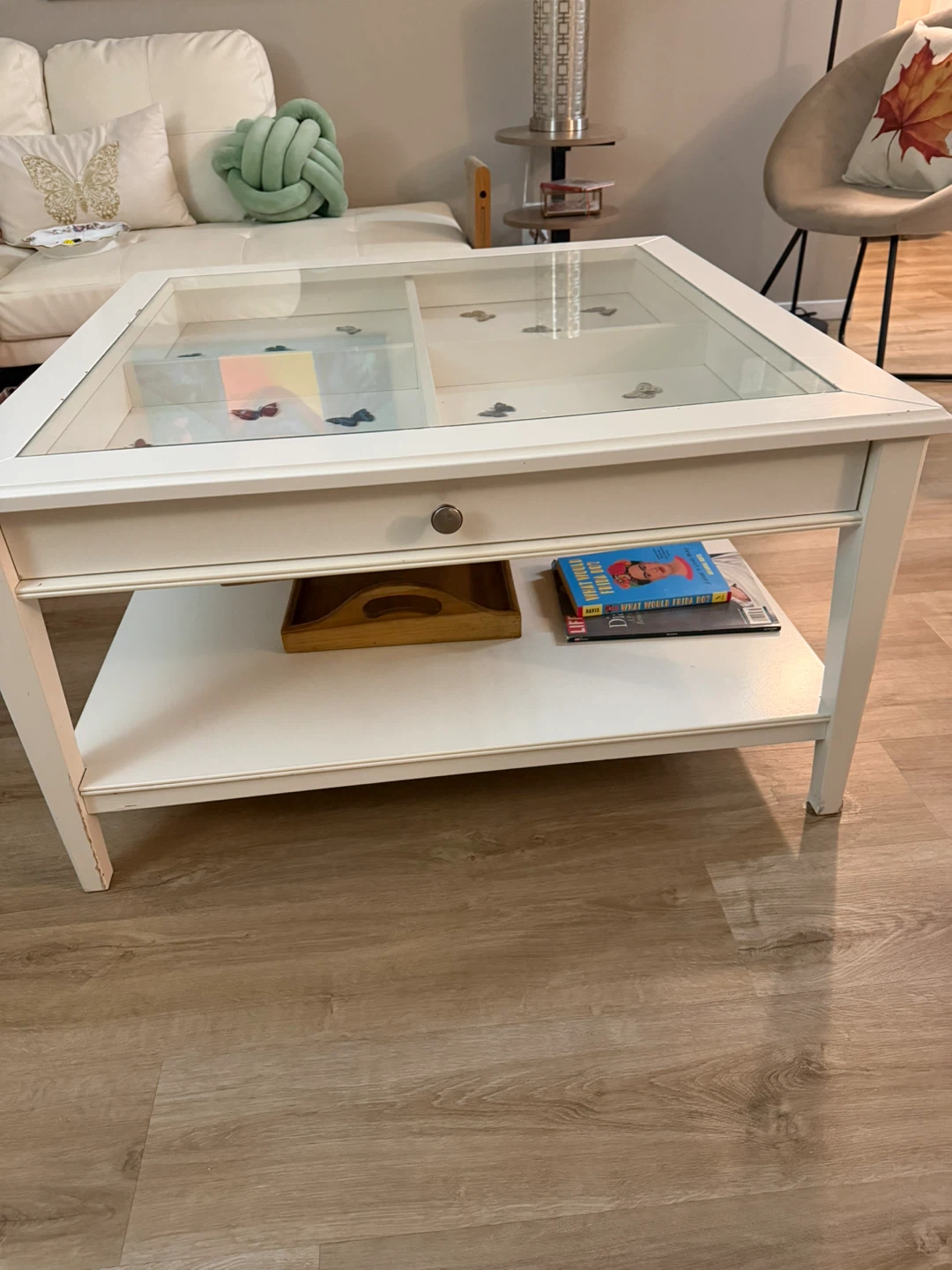 White Coffee Table with Glass Top - photo 2