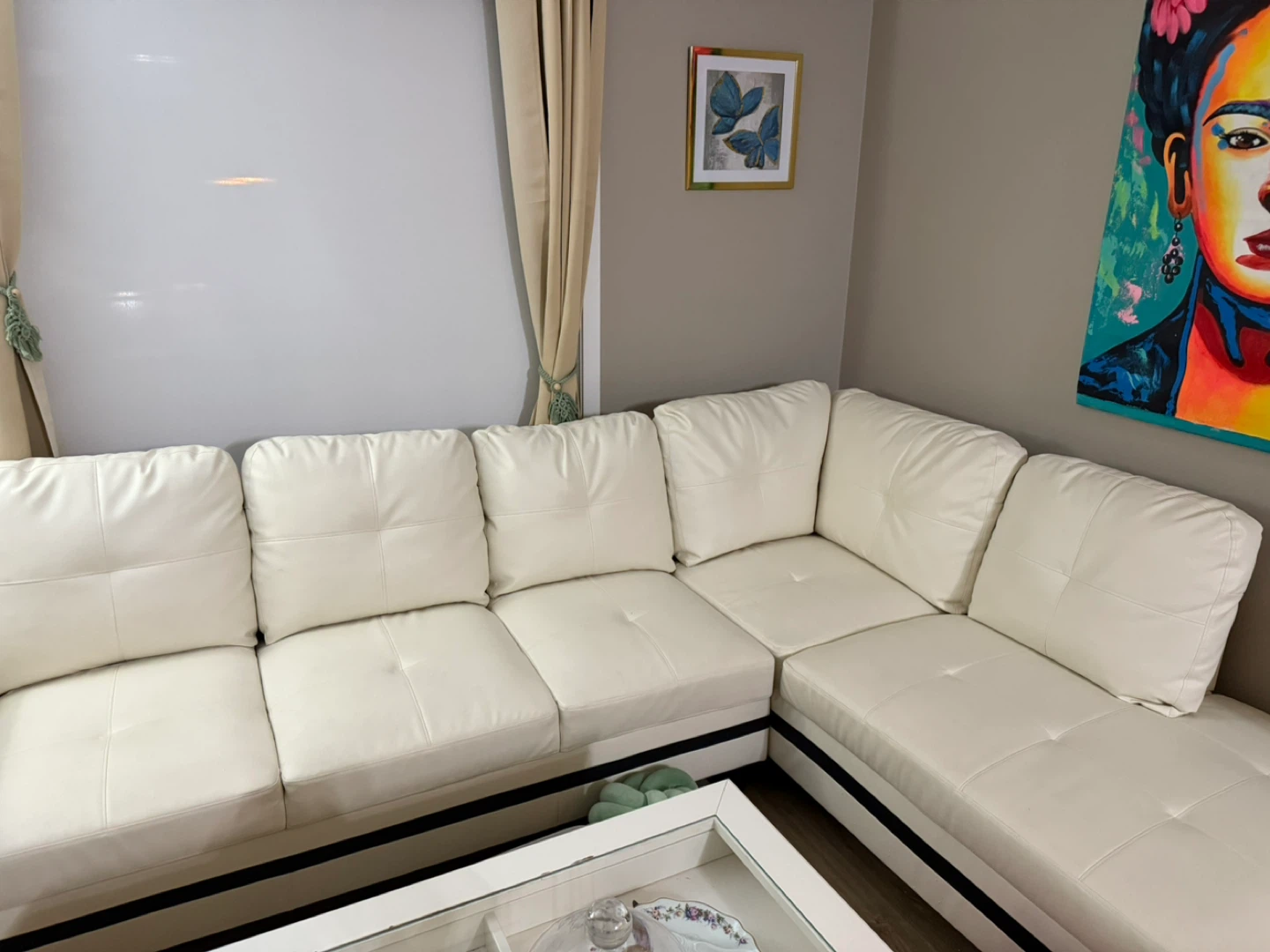 White Leather Sectional Sofa - photo 3