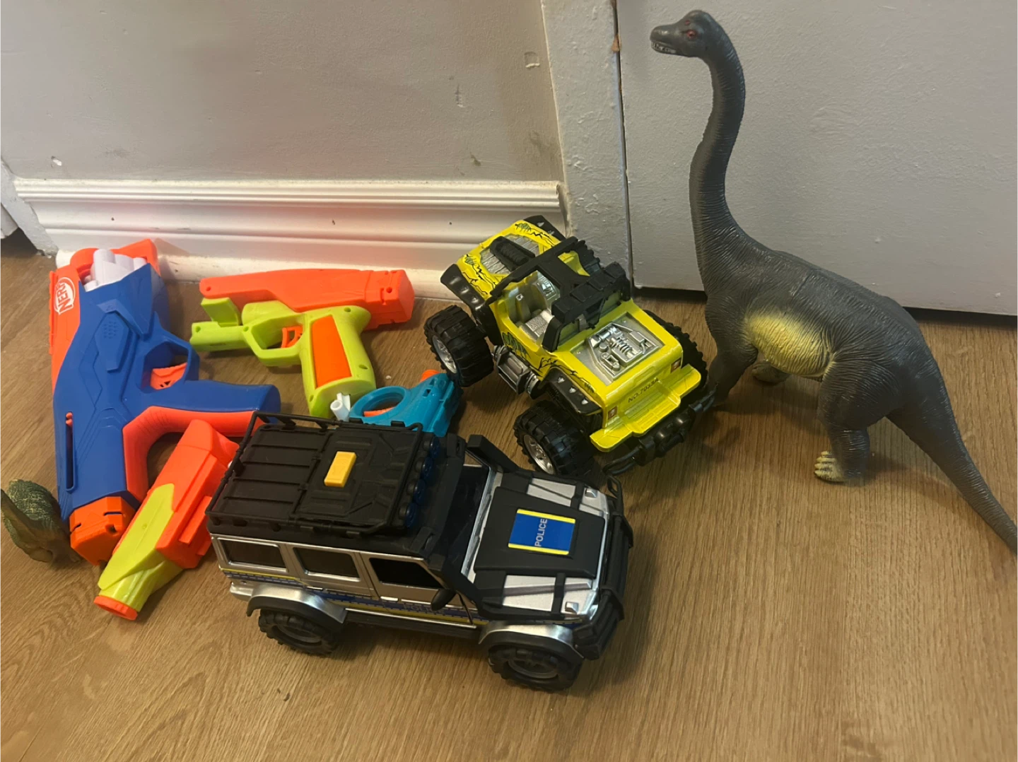 Toy Car, Nerf Gun, Dinosaur