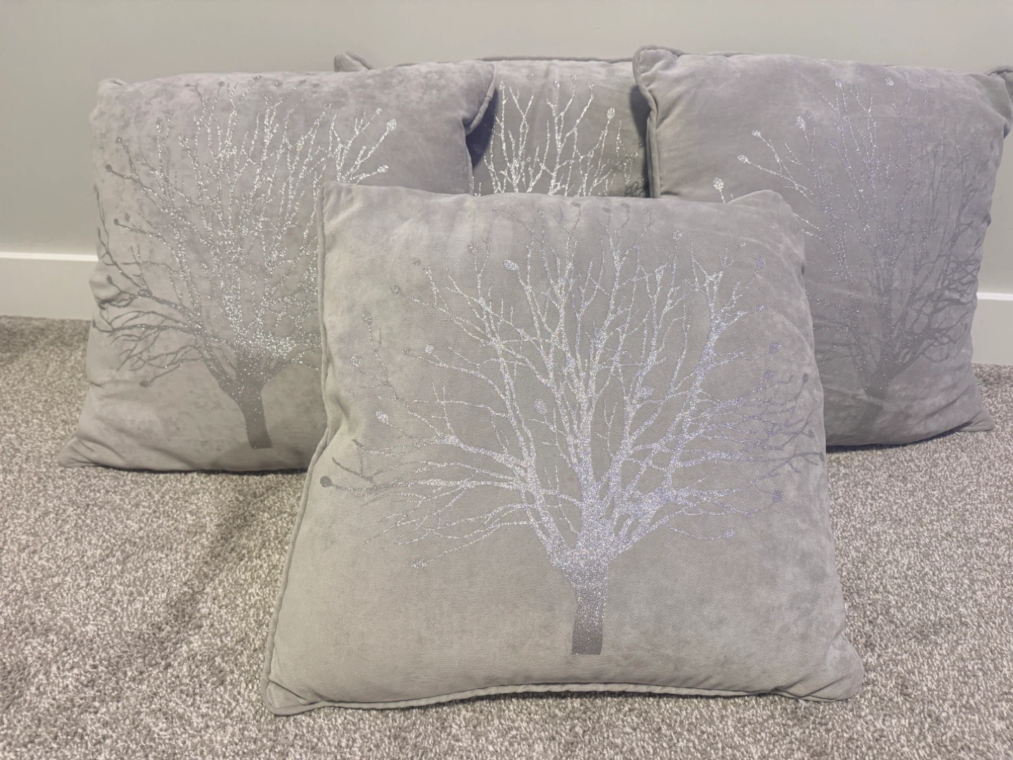 Grey Decorative Throw Pillows with Tree Design