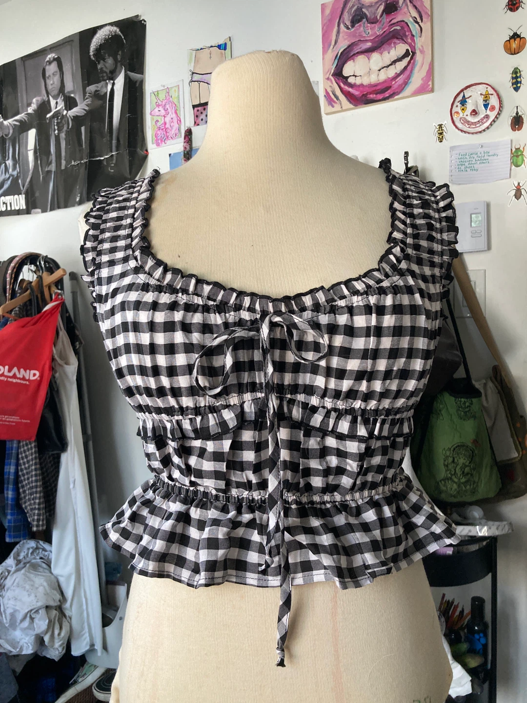 Gingham Ruffle Crop Top