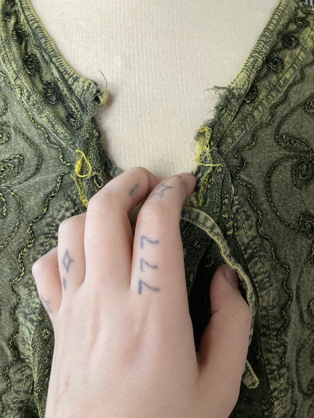 Green Embroidered Tie-Front Top - photo 2