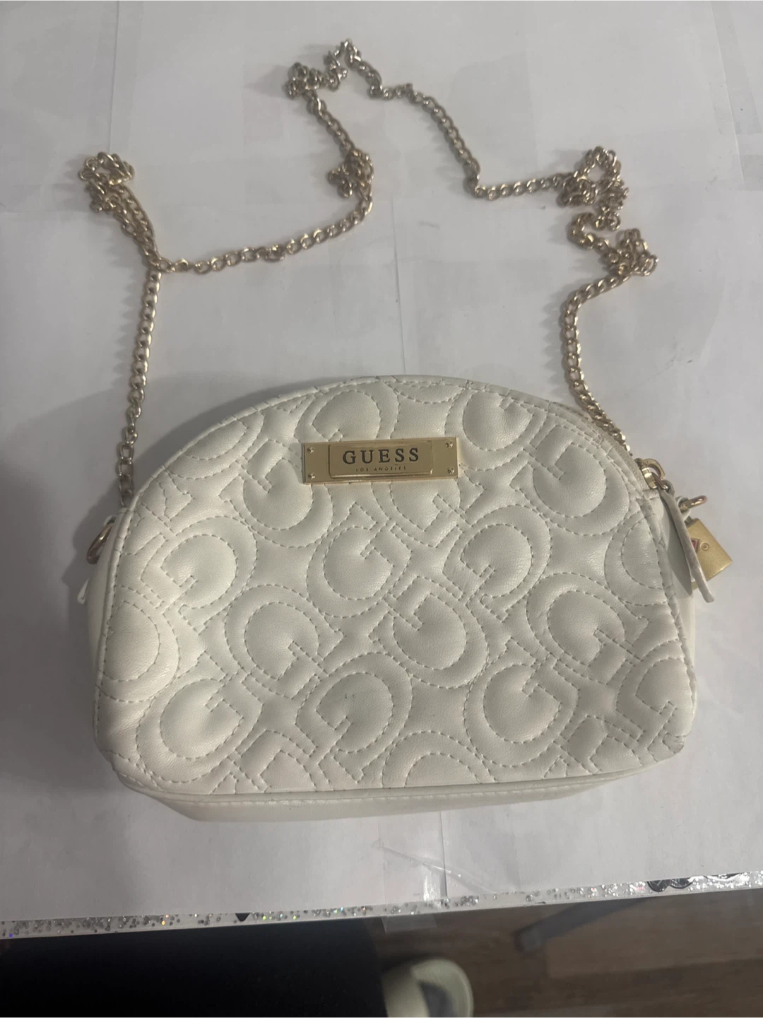 Guess White Quilted Crossbody Bag