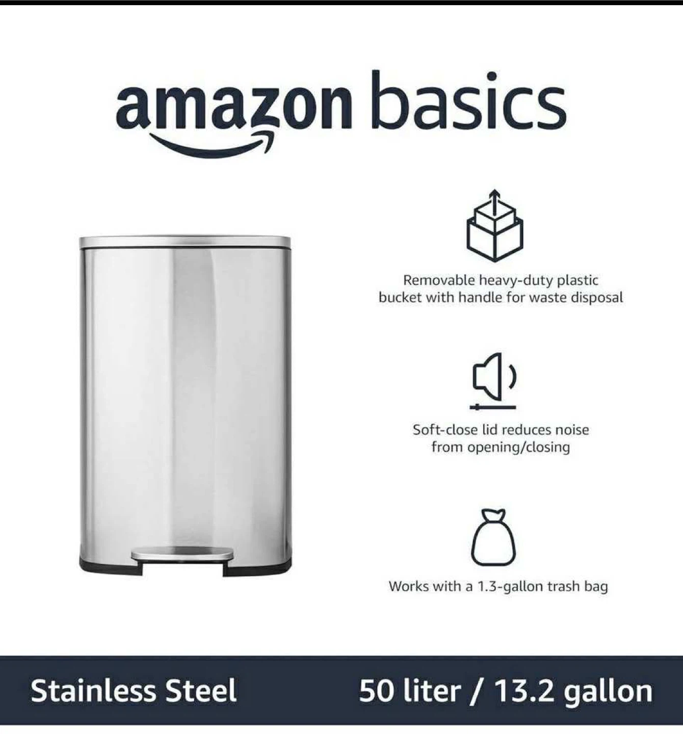 50 Liter / 13.2 Gallon Soft-Close, Smudge Resistant Trash Can wi - photo 5