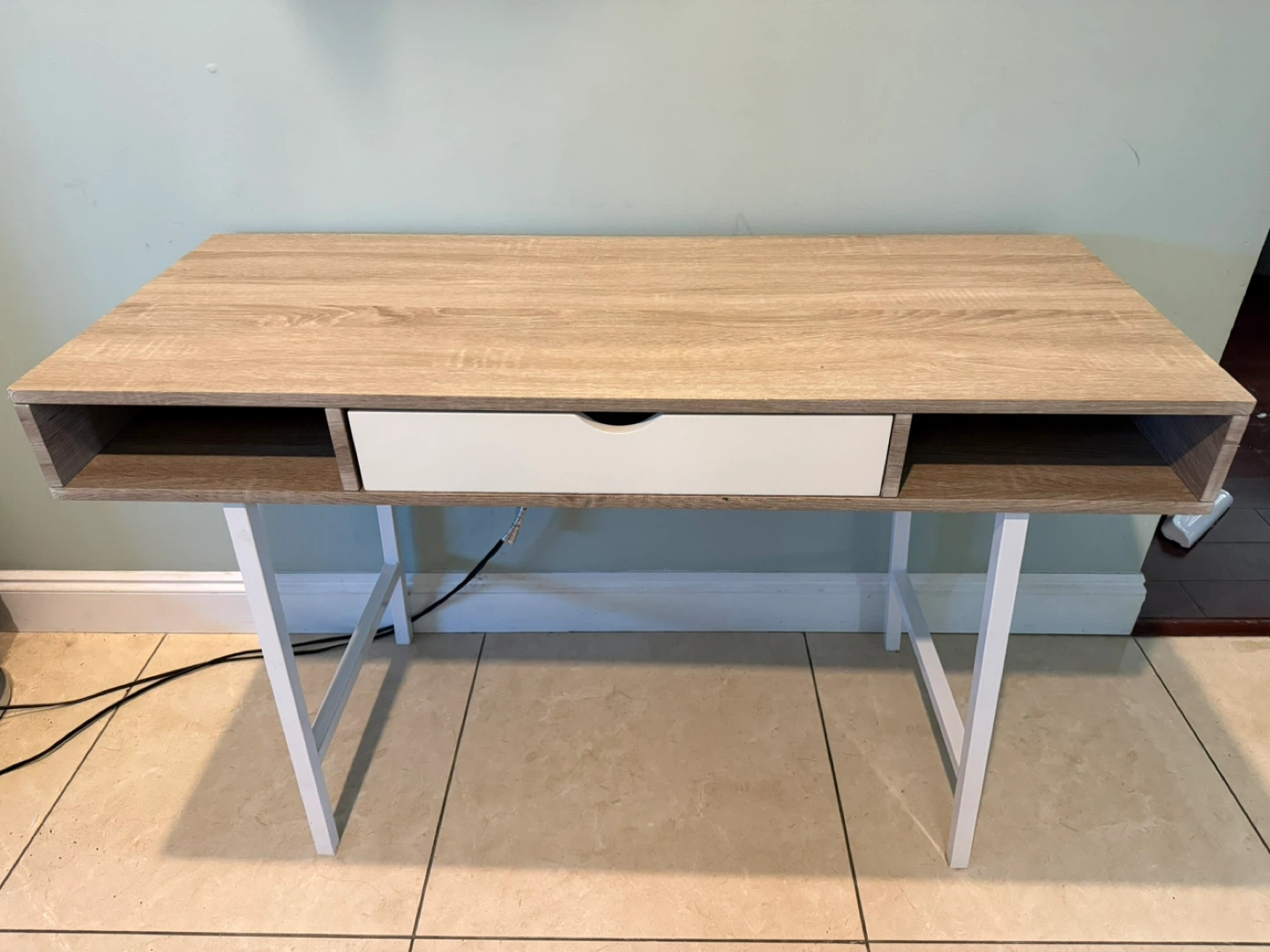 Light Wood Desk with White Drawer