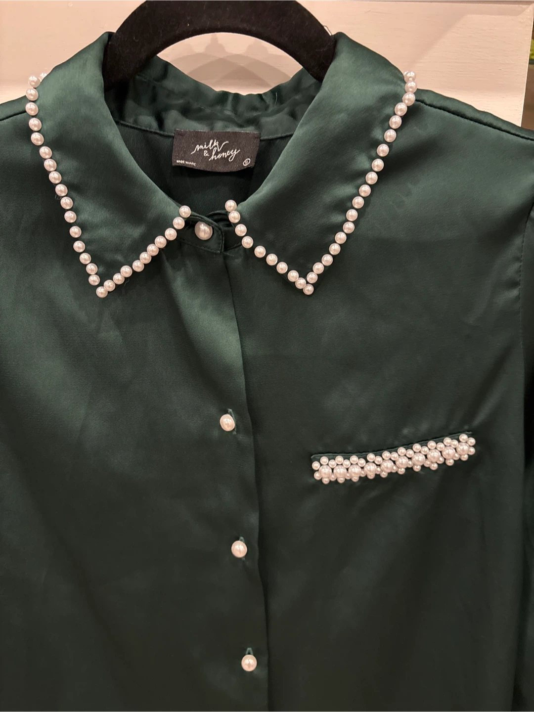 Milk & Honey Green Blouse with Pearl Detail - photo 2