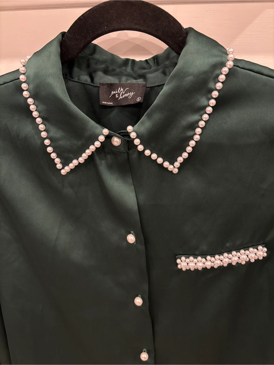 Milk & Honey Green Blouse with Pearl Detail - photo 3