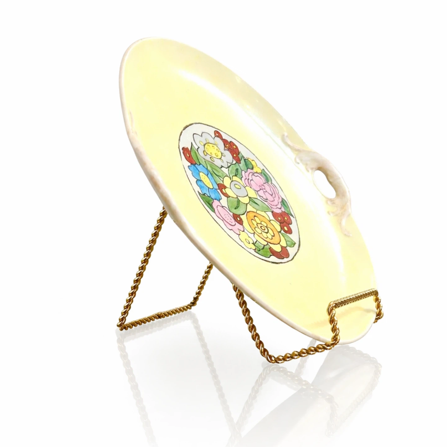 Art Deco Hand-Painted Floral Sandwich Plate, T.A.F.G. - photo 2