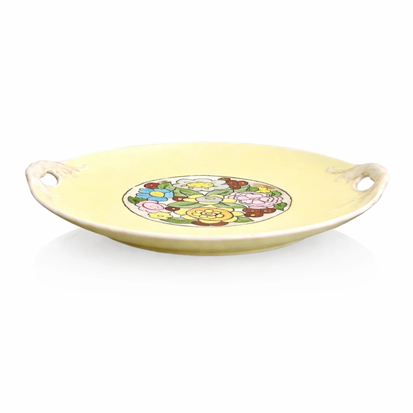 Art Deco Hand-Painted Floral Sandwich Plate, T.A.F.G. - photo 4
