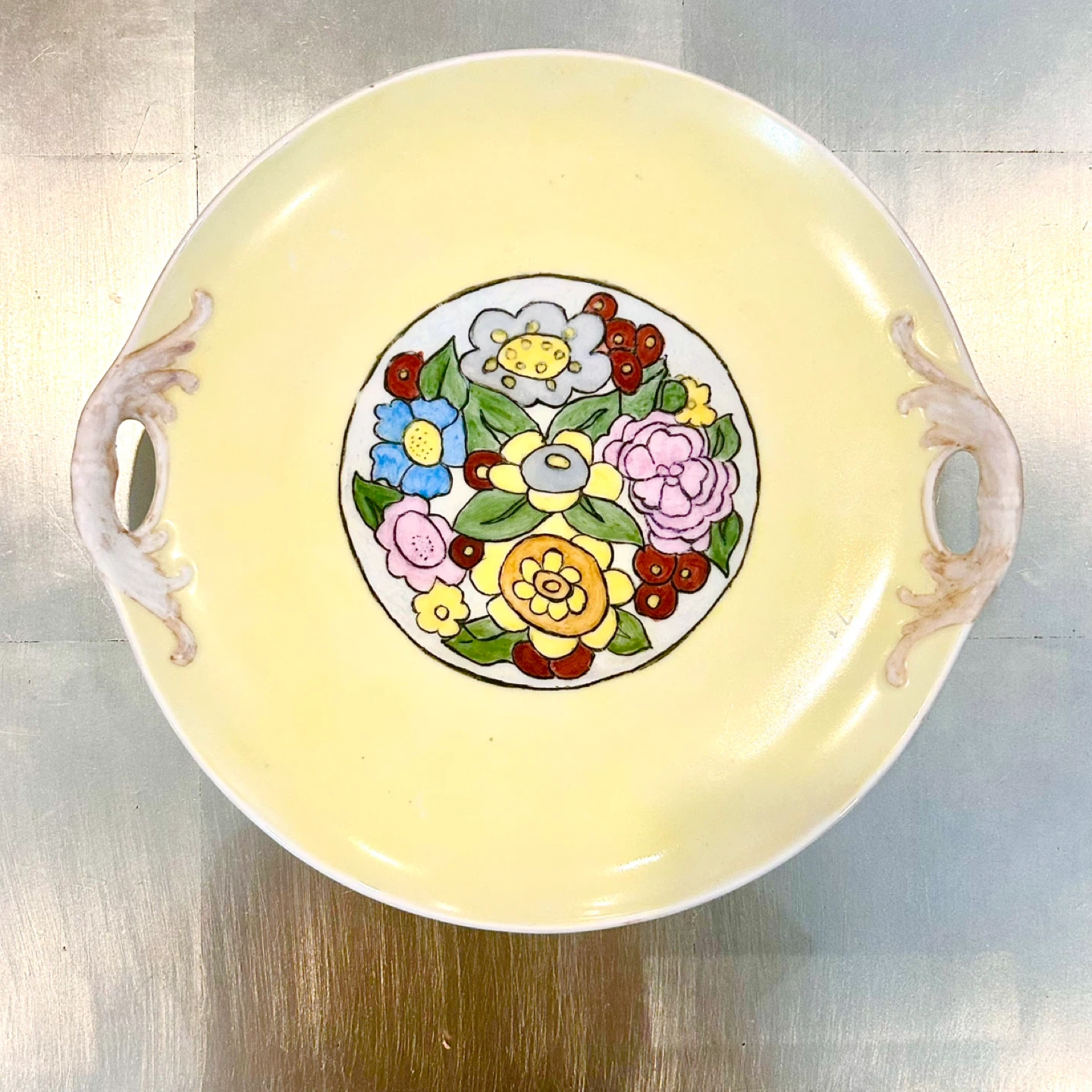 Art Deco Hand-Painted Floral Sandwich Plate, T.A.F.G. - photo 5