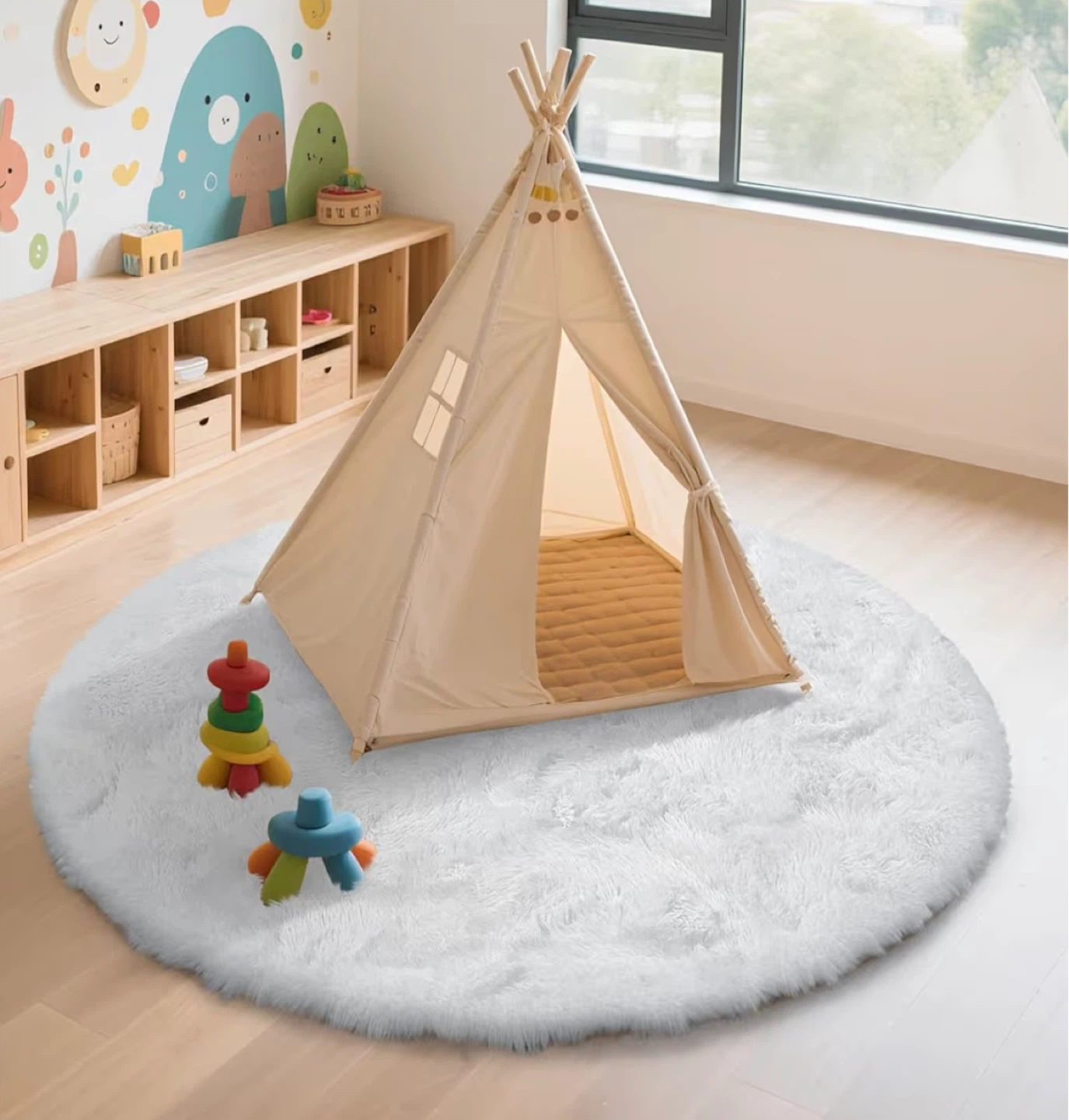White Fluffy Round Rug 6 round - photo 5
