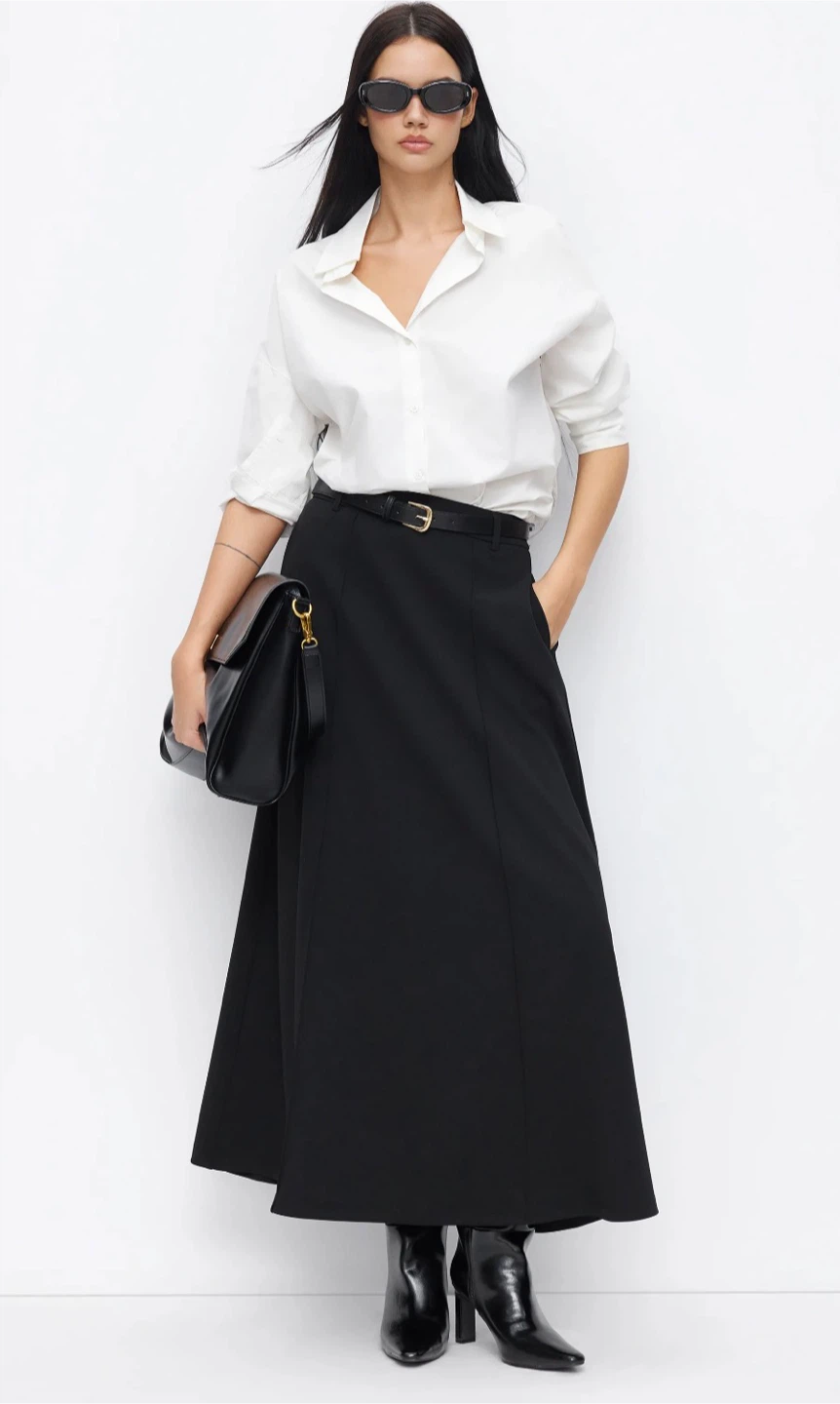 Black A-Line Midi Skirt - Size M - photo 5