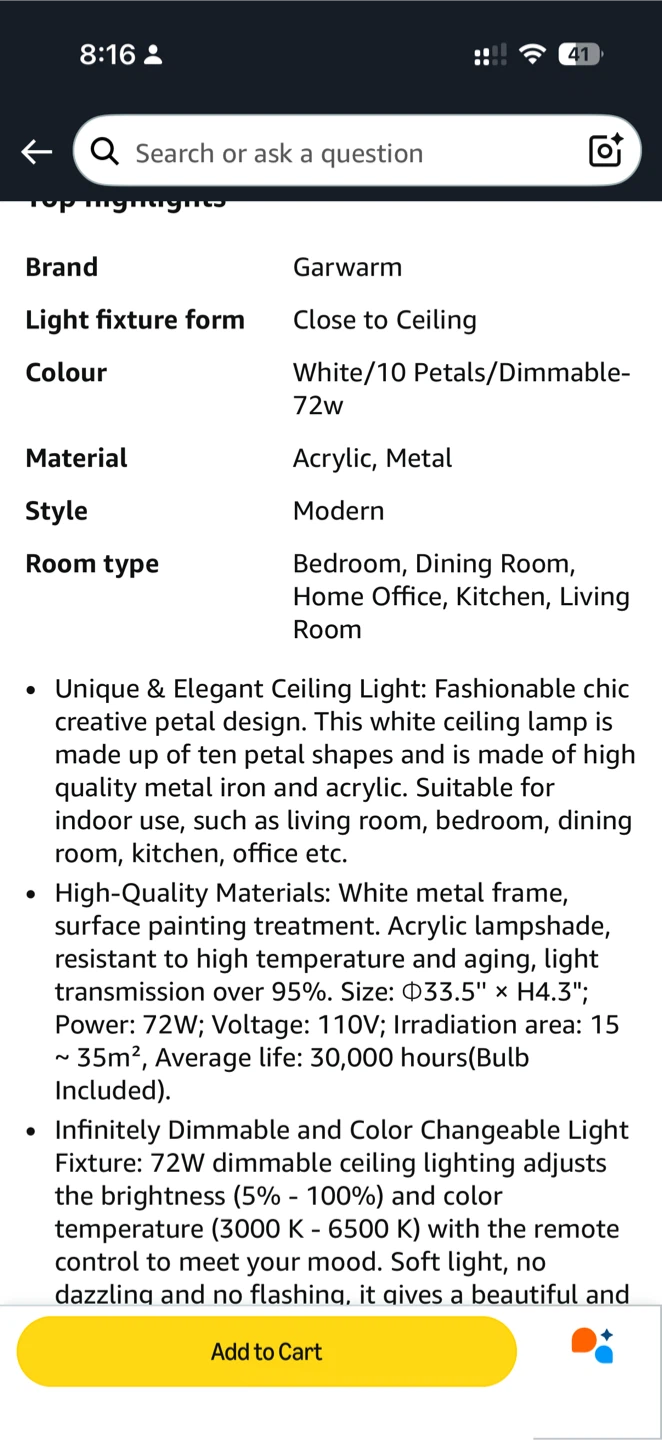 Garwarm Dimmable LED Ceiling Light - 72W Modern - photo 4