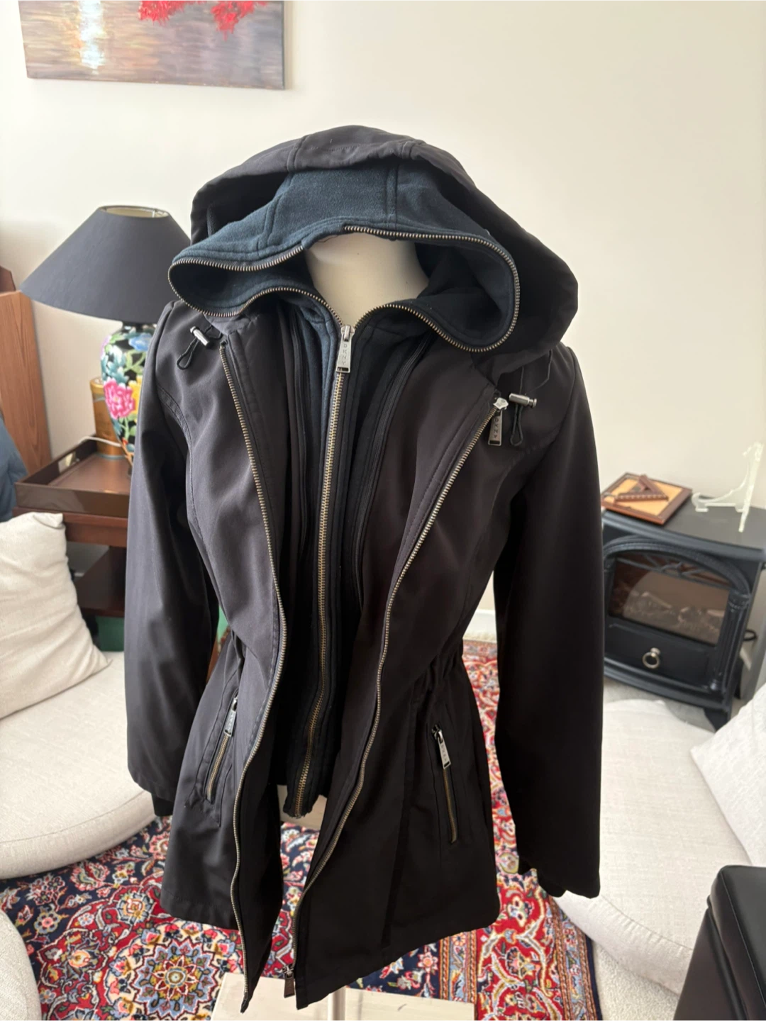 DKNY Black Hooded Winter Coat - Size Small - photo 4