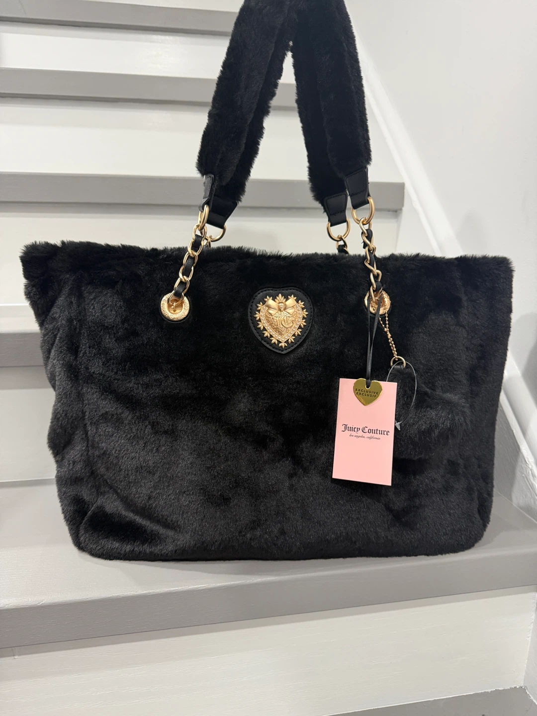 Juicy Couture Black Faux Fur Tote Bag - NEW!