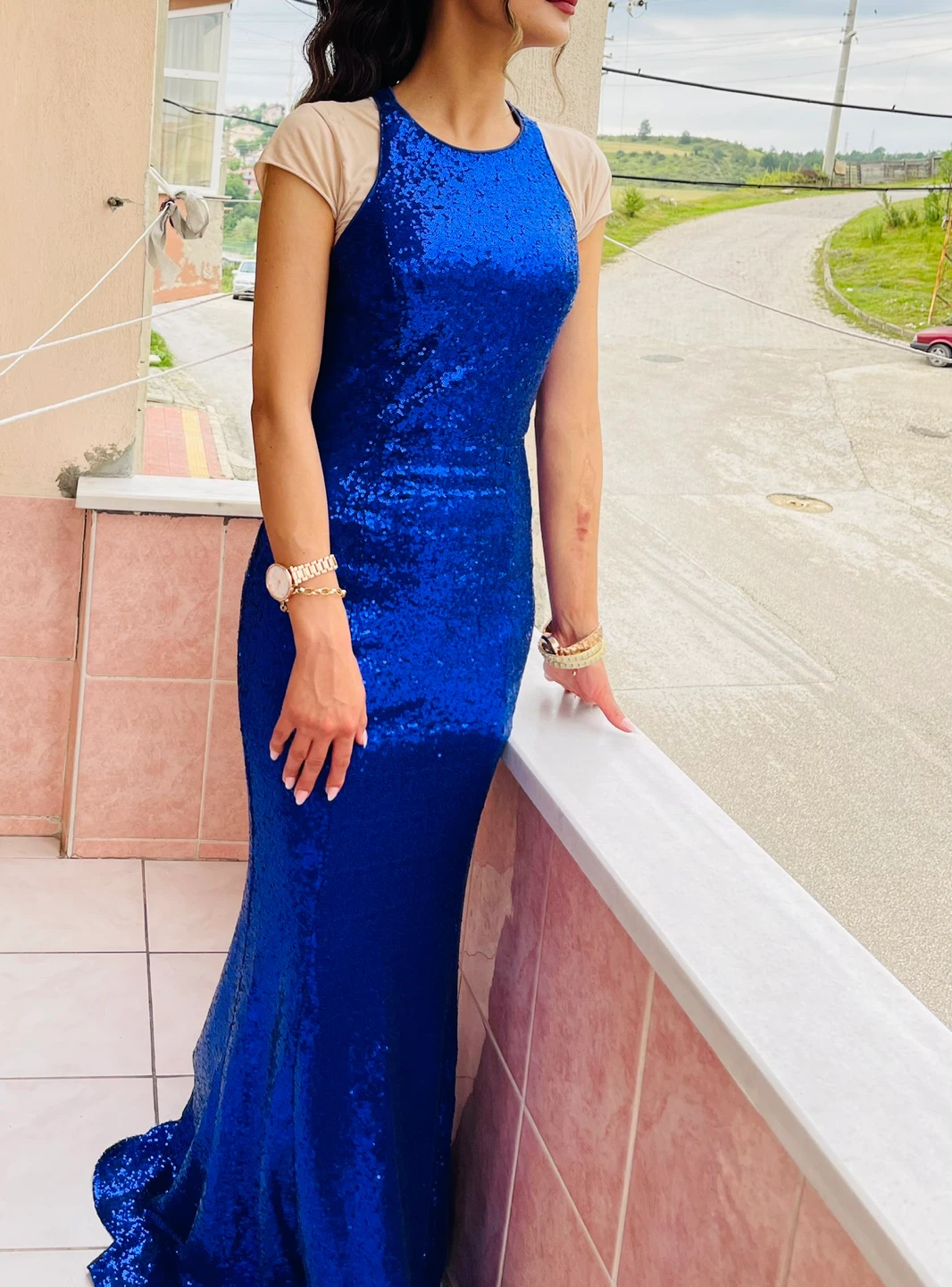 Blue Sequin Evening Gown