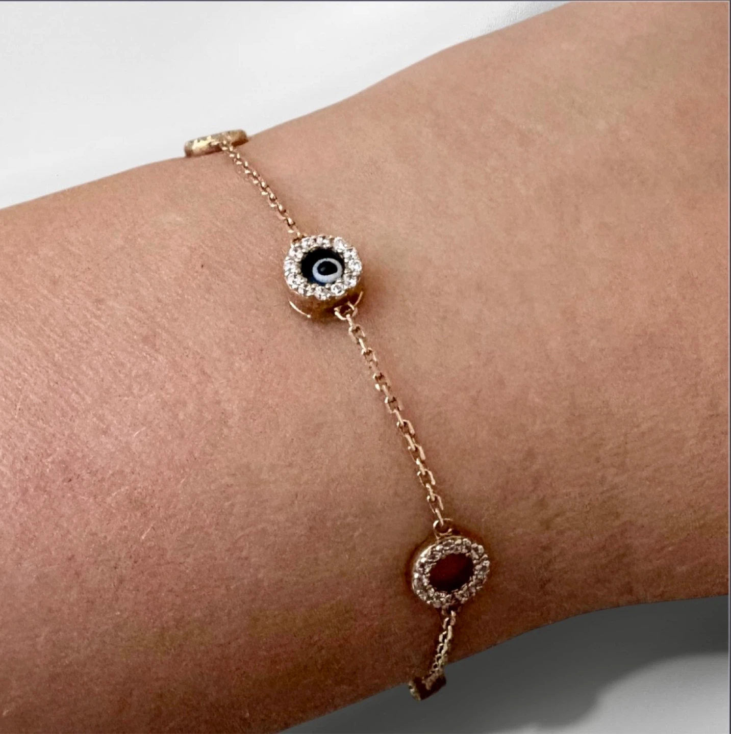 Yellow Gold Over Sterling Silver Evil Eye/CZ Bracelet