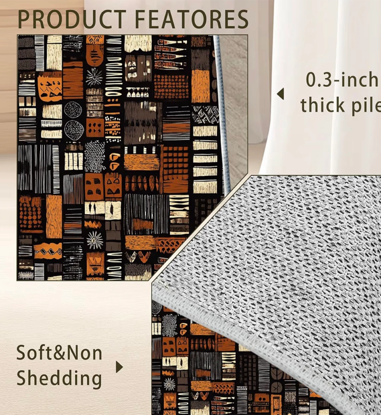 African Style Brown Orange Area Rug 7'1" x 5' - photo 3