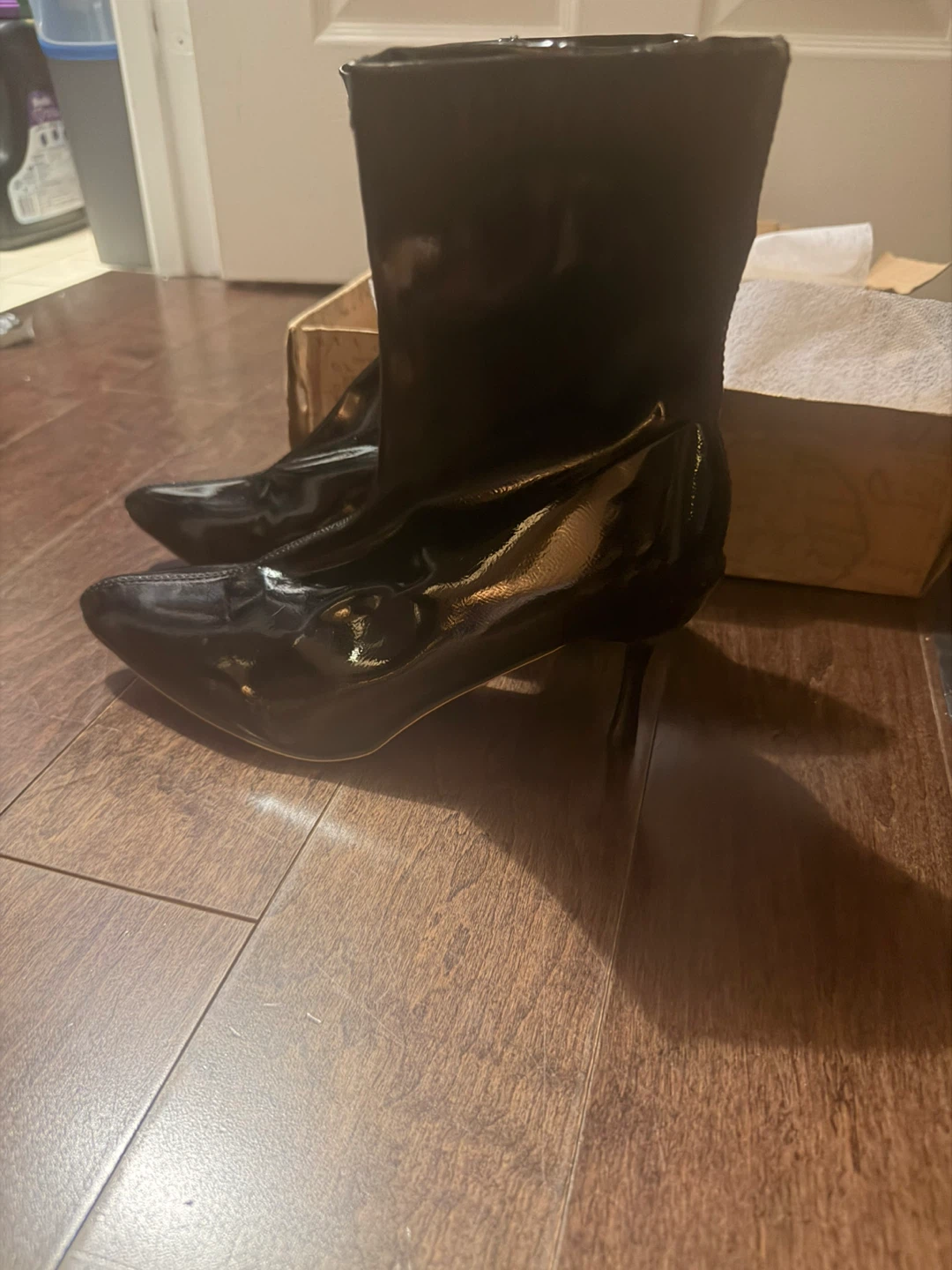 Black Patent Leather Ankle Boots - Size 40🏆