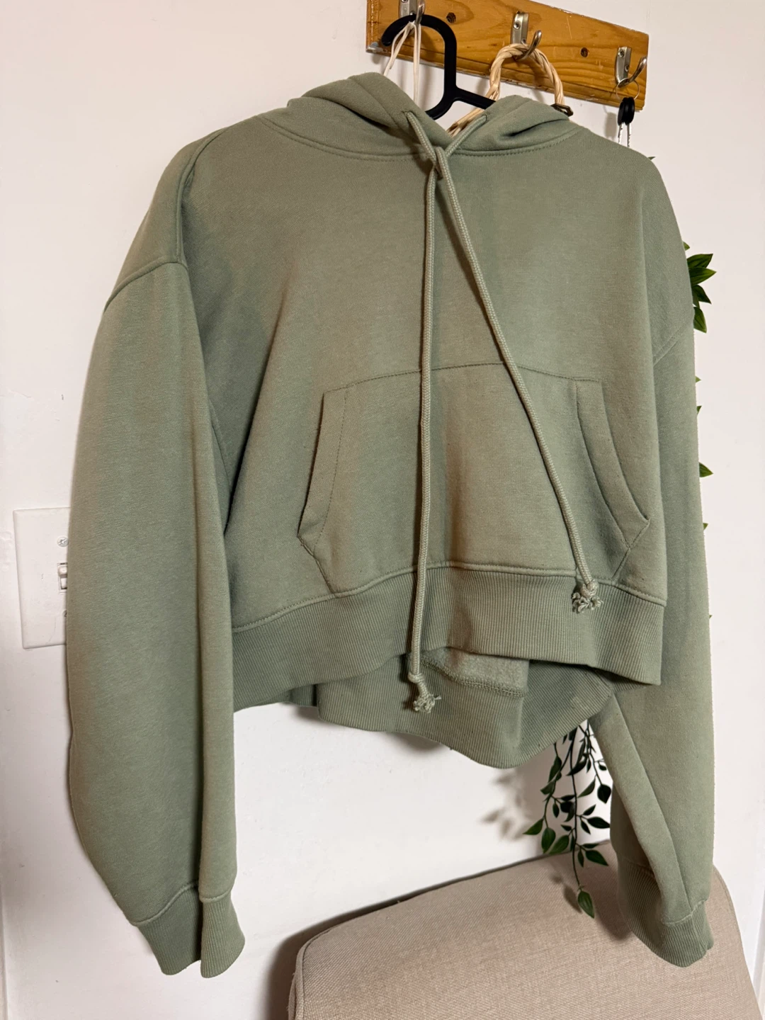 Zara Olive Green Cropped Hoodie - Size L