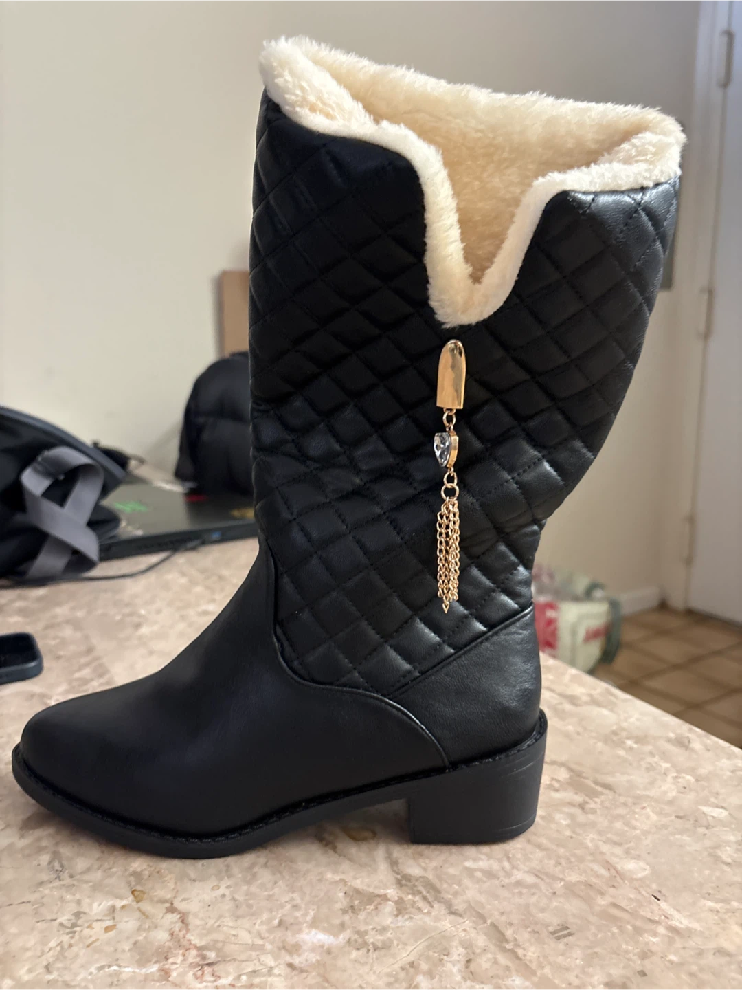 Black Quilted Winter Boots